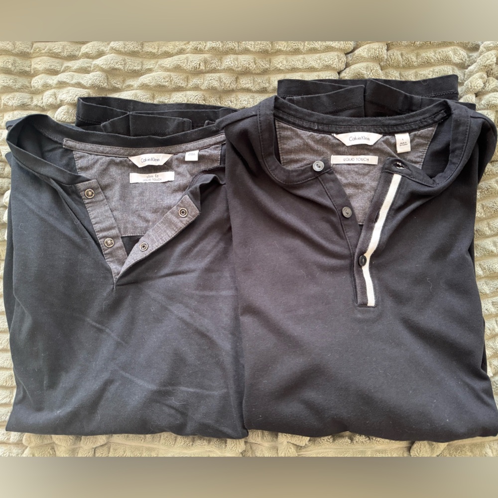 Men's Calvin Klein Bundle 2 black Henley style t shirt